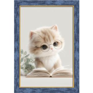 12x18 Blue Wood Frame with Gold Trim, Natural Wooden 18x12in Picture Frames, For 12 x 18inch Gallery Photo Pic with HD Plexiglass, 1.85in Widen, Horizontal Vertical Wall Display 1Pcs