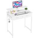 DUMOS 31-Inch Computer Desk with Drawers and Monitor Stand, White
