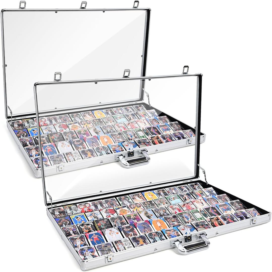 2 Pcs Trade Show Display Case 34"x22" Large Aluminum Locking Tabletop Showcase for Trading Cards, Sports Cards, TCG, Jewelry Lightweight & Portable for Exhibitions, Conventions, and Collectibles