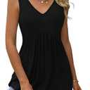 Tencede 2026 Summer Tank Tops for Women Sleeveless V Neck Babydoll Loose Flowy Floral Print Blouse Black 2XL