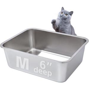 Stainless Steel Cat Litter Box Medium, Metal Litter Box-Stainless Steel for Cat/Kitty/Rabbits 17" L x 13.8" W x 6" HMetal Cats Toilet Kitten,No Smell, Non Stick, Easy Clean.
