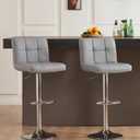 DUMOS Bar Stools Set of 2, 24 inch Counter Height Bar Chairs, Upholstered Modern Kitchen Barstools with Metal Base, PU Leather Saddle Stools for Kitchen Island, Grey