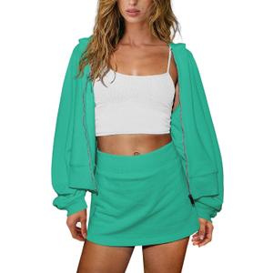 Panadila Womens 2 Piece Workout Sets Lounge Matching Sets Zip Up Hoodie and Skirt Gym Clothes Yoga Outfits, Large