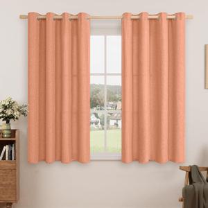 LAMIT Thermal Linen Curtains 54 Inch for Windows, Linen Textured Light Filtering Curtains Gromment Privacy Boho Panels for Loft Room/Bedroom, Set of 2 Panels, W52 x L54, Terracotta