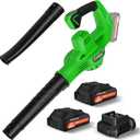 Leaf Blower Cordless with 2 * 20V Battery and Charger,2 Speed Levels, Electric Lightweight Leaf Blowers for Lawn Care, Yard, Sidewalk and Snow Blowing, Non-Slip Hand Blower, Green