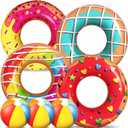 90shine 7PCS Donut Pool Floats: Doughnut Swimming Rings with 13.5" Beach Balls - Inflatable Tubes Floaties Toys for Kids Adults
