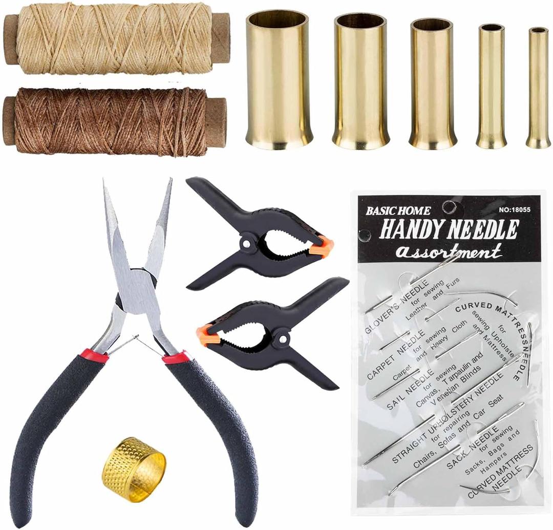 Fybrinth Pine Needle Basket Making Tool Set, Basket Rattan Weaving Basketry Supplies with Coiling Tool, Waxed Thread, Needle and Thimble Ring, Long Nose Pliers