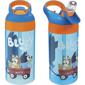 Zak Designs 17.5 oz Riverside Bluey Kids Water Bottle with Straw and Built in Carrying Loop Made of Durable Plastic, Leak-Proof Design for Travel, 2PK Set