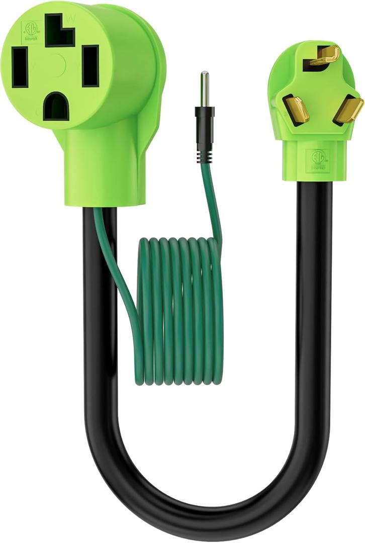 3 Prong to 4 Prong Dryer Plug Adapter 2FT, NEMA 10-30P to 14-30R 30 Amp 125/250V, 10AWG Heavy Duty Dryer Adapter with Safety Ground Wire, STW, for 4 Prong Newer Dryer to 3 Prong Receptacle, Green