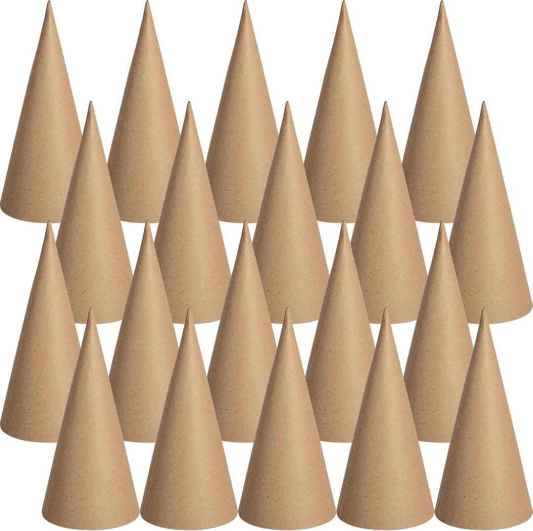 RunNico 20PCS Thick Christmas Paper Mache Cones, 5.9'' x 2.8'' Thick Cardboard Craft Cones, Open Bottom Cone for Christmas Tree Gnomes Decorations DIY Art Crafts