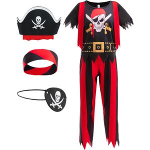 Pirate Costume Kids Pirate Role Play Dress Up Boys Halloween Costume Cosplay Birthday Party 3-10Y (XL(9-10Years))