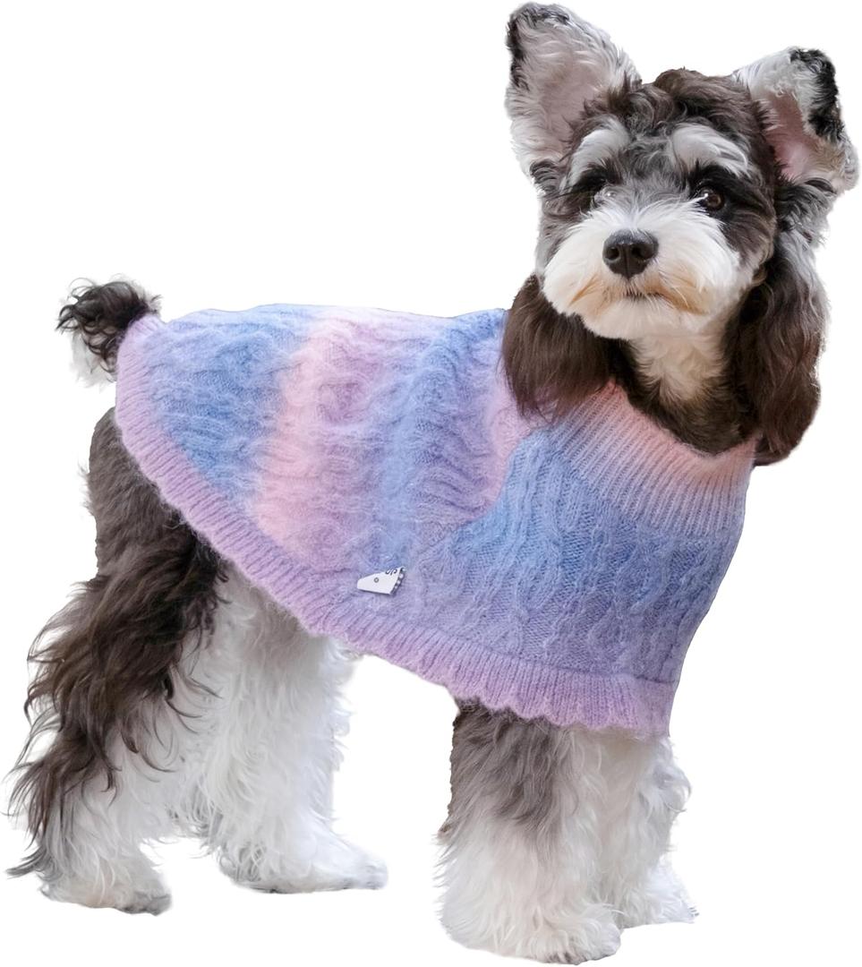 Rainbow Mohair Dog Sweater Cloak, Cold Weather Coat Dog Jacket for Small Dogs, Classic Turtleneck Thick Puppy Clothes with Leash Hole DS93M (Medium(Back Length 12"))