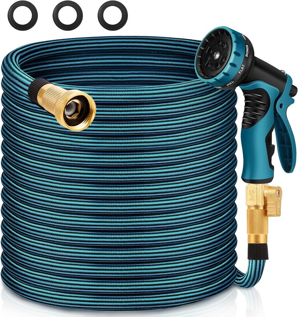 Garden Hose 100FT Non-Expandable Water Hose Lightweight Flexible Kink-Free Leak-Proof Outdoor Hose Portable Watering Pipe for Yard Lawn Camper Outside Durable Fabric with 3/4 Inch Brass Fittings