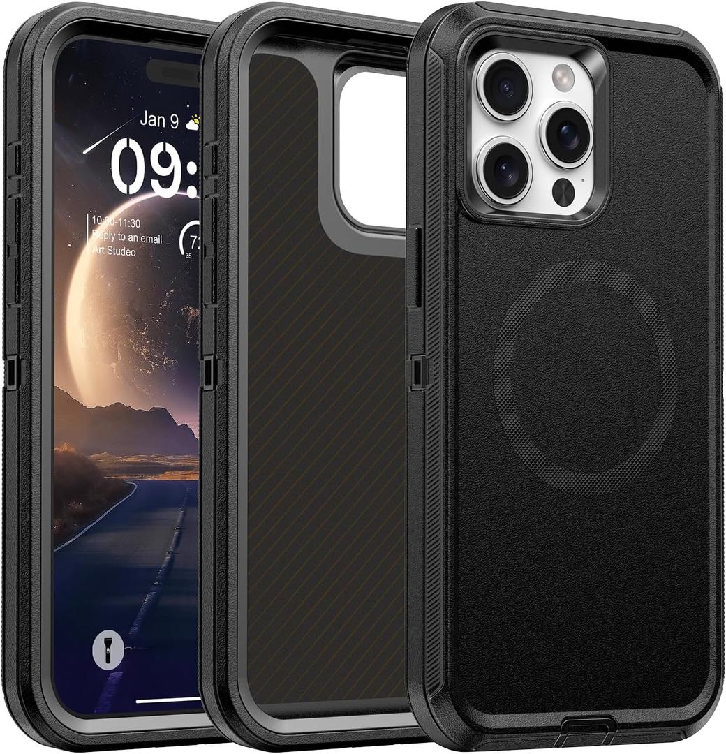For iPhone 15 Pro Case [Compatible with Magsafe] Military Grade [ Shockproof] [Dropproof] Heavy Duty Protection Protective Magnetic Phone Case Cover for 15 Pro 6.1" Black