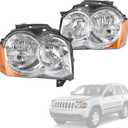 Headlights Assembly Replacement For Jeep Grand Cherokee 2008 2009 2010, Chrome With Amber Reflector