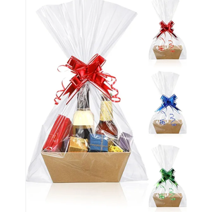 Empty Gift Basket Set 5 Pcs Basket for Gifts Empty Kraft Market Tray with Handles, 18 Bags, and 20 Multicolor Bows for Christmas Wedding Birthday(10 x 7 x 3 Inches)