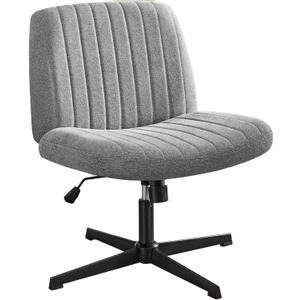 Criss Cross Chair, Armless Desk Chair Wide Seat for Home Office Vanity, No Wheels, Height Adjustable, 360° Swivel, Grey