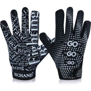 Football Gloves for Youth Kids, Non-Slip Breathable Receiver Gloves for Teens, School Training (Black), Youth- Medium