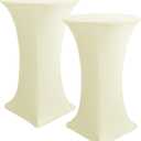 HolidayIdeas Cocktail Table Covers, 2 Pack - Fitted Stretch Spandex Square Corners Cocktail Tablecloths (Butter Cream, Fit for 30"-32" Diameter x 43" Height Tables)
