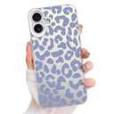 Jefonha Compatible with iPhone 16 Plus Case Cute Aesthetic for Women Girls, Cool Leopard Cheetah Print Phone Case Trendy Girly Glossy Slim Shockproof Protective Cover, Grey Blue