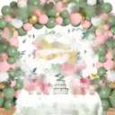 Yancan Sage Green Birthday Decorations Women Birthday Party Supplies Including Floral Backdrop, Sage Green Pink Balloons Garland Arch Kit, Tablecloth, Cupcake Toppers for Girls