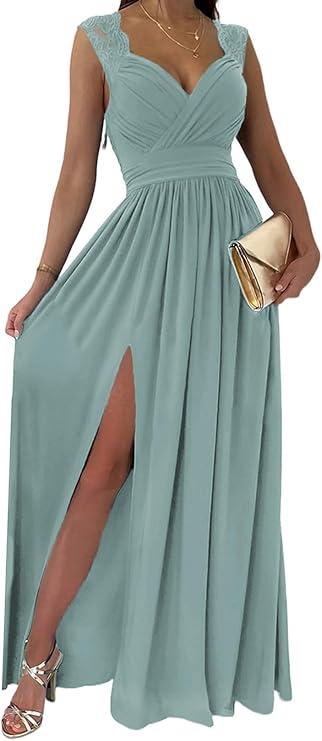 Dokotoo Womens 2025 Formal Dresses Wrap V-Neck Ruched Sexy Bridesmaid Wedding Guest Maxi Dresses, XL 