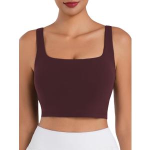 Sunzfly Women Square Neck Sport Bra with Removable Pads, Built-in Bra Crop Tank Top Summer Sleeveless Camisole Workout Yoga (Large, Chocolate)
