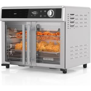 BLACK+DECKER Crisp 'N Bake Air Fryer Toaster Oven Combo, 12 in 1 Countertop Convection Oven Cooks Food Fast, Fits a Whole Pizza or 6 Toast Slices, French Doors with Stainless Steel Finish