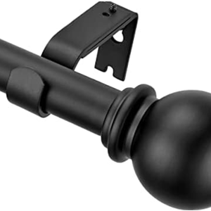 Matte Black Curtain Rods 2 Pack, Decorative Drapery Rod with Ball Finials, Heavy Duty 1 Inch Diameter Single Curtain Rod, Adjustable Window Treatment Rods 72-144"