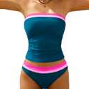 Jolefille Tankini Swimsuits for Women Two Piece Strapless Bandeau Bathing Suits Tops Full Coverage Modest Swim Suits 2026 (X-Large, Peacock Blue 2)