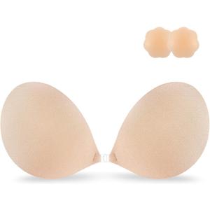 Niidor Adhesive Bra Strapless Sticky Invisible Push up Silicone Bra for Backless Dress with Nipple Covers Nude (A Cup)