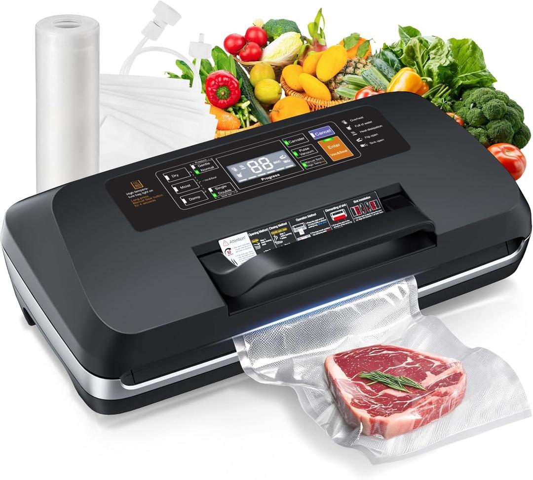 95kpa Vacuum Sealer, Commercial Fully Automatic Food Sealer, 10-in-1Functions & Powerful Sealing System with Double Heat Seal, Easy-Lock Handle, Built-inCutter and Bag Storage (Silver)