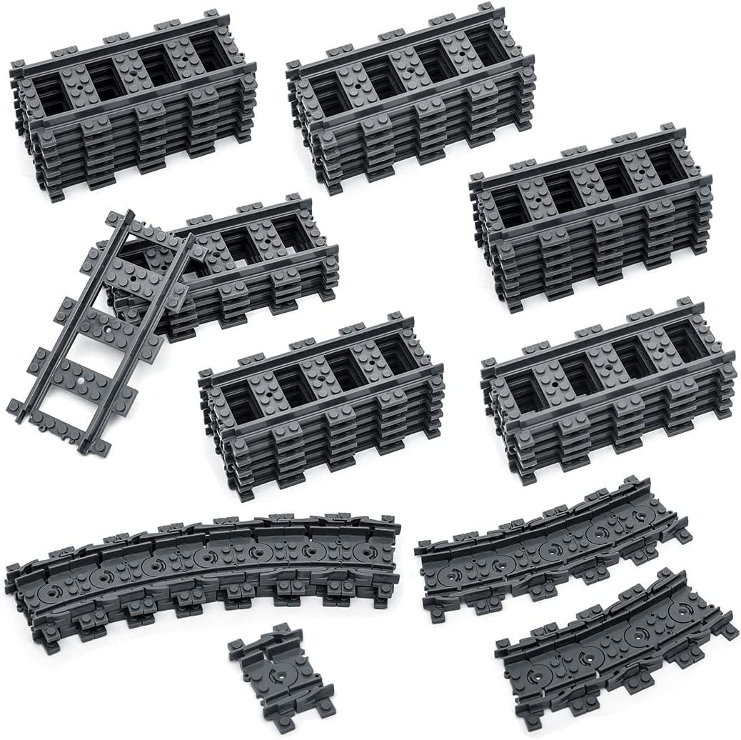 60PCS City Train Tracks, Straight and Flexible Train Tracks Accessories - Railroad Building Toy Compatible with Major Brand
