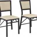 VECELO Folding Dining Chairs Set of 2, Metal Padded Foldable Seating with Comfortable Faux Leather, Space-Saving Portable Guest Seats for Kitchen & Office, No Assembly, Creamy Beige, 18"D x 18"W x 33.5"H