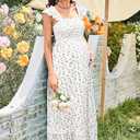 OUGES Womens 2026 Summer Maternity Maxi Dresses for Photoshoot Ruffle Sleeve Square Neck Wedding Guest Baby Shower Long Dress Flowy Pregnancy Must Have Maternity Clothes(White Pink Floral,M)