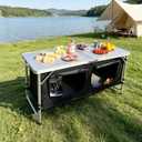 JOUYEK Camping Table, Folding Camping Table with Storage, Portable Kitchen Table, Lightweight, 3 Heights Adjustable Camping Furniture for BBQ, Picnic, Camping, Hiking, Beach, Outdoor Black