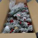 DDHS Small Flocked Christmas Tree,4ft Prelit Tabletop Christmas Tree, with 100 Lights, Ornaments Balls, Pine Cones Red Berries, Easy to Assemble Perfect for Holiday Christmas Home Decor