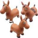 3 Pack Inflatable Bouncy Horse Hopper Jumping Horse Toys for Kids Indoor Outdoor Activity Ride, 3 Styles