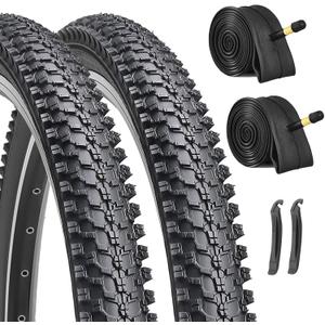 Hycline 2-Pack Mountain Bike Tires Set: 20/24/26/27.5-inch Folding Replacement High-Performance Wear-Resistant Bicycle Tires and Pair Inner Tubes with Tire Levers for MTB Off-Road Bike