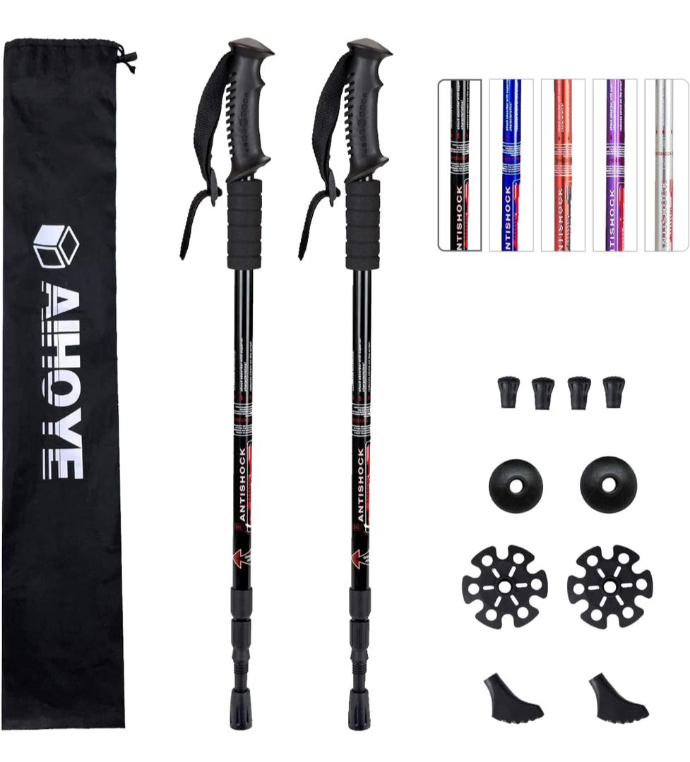 Aihoye Collapsible Trekking Poles - 2 Pack, Lightweight, Anti-Shock Walking Sticks - Adjustable for Men and Women