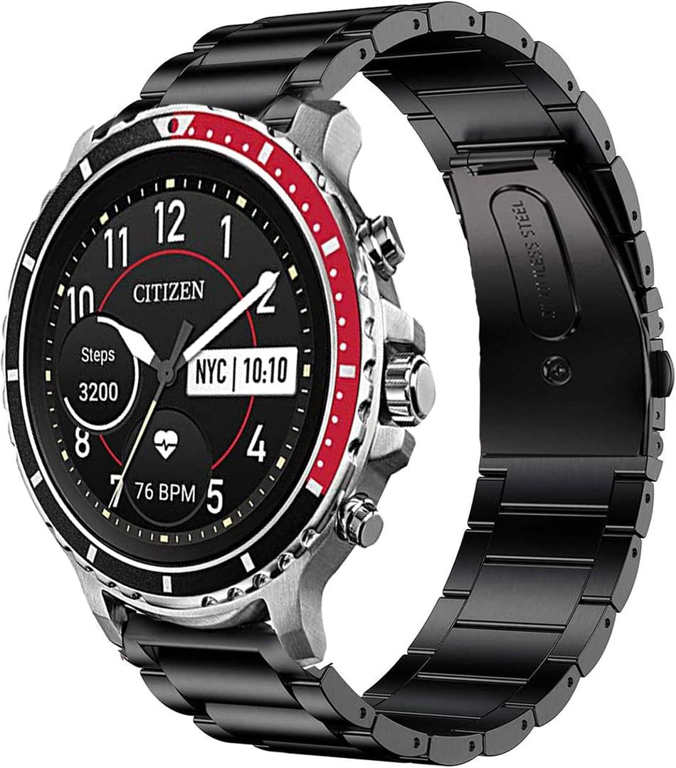 Compatible with Citizen CZ Bands, YOUkei Stainless Steel Metal Replacement Straps Compatible for Citizen CZ Smartwatch (Black)