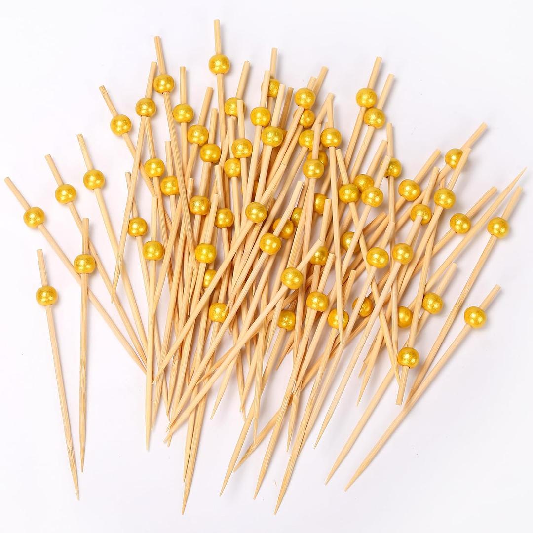 200 PCS Premium Cocktail Picks, 4.7 Inch Long Cocktail Toothpicks Skewers for AppetizersFancy Cocktail Appetizer Pick Sticks Skewers for Drinks, GarnishFruitBirthday, Wedding or PartiesGold