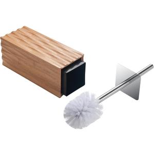 GOBAM Bamboo Toilet Bowl Cleaner with Holder for All Toilet Types, Hidden Stainless Steel Toilet Brush, Bathroom Cleaning Brushes, Toilet Accessories - Natural, with Pattern