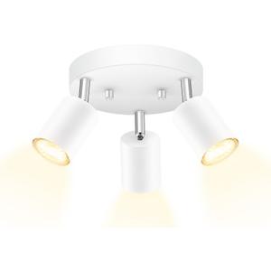 AUQUEE LED 3 Light Track Lighting Kit, LED Track Lighting Fixtures, White Round Ceiling Spot Lighting, Flexibly Rotatable Light Head for Kitchen, Living Room, Bedroom, GU10 Bulb Not Included