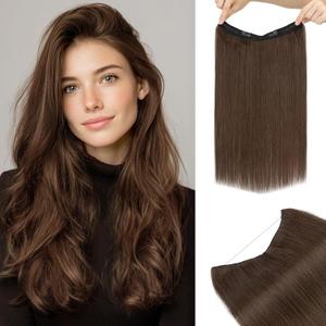 TESS Halo Hair Extensions Real Human Hair Remy Hair 12 Inch Straight Adjustable Invisible Wire Easy to Use Clip in, #02