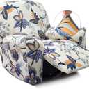 Recliner Slipcover-Stretch Soft Slip Reclining Chair Slipcovers 4-Pieces Furniture Protector for Recliner with Pocket Fitted Sofa Couch Cover Lazy Boy Chair Cover (Beige/Flower)