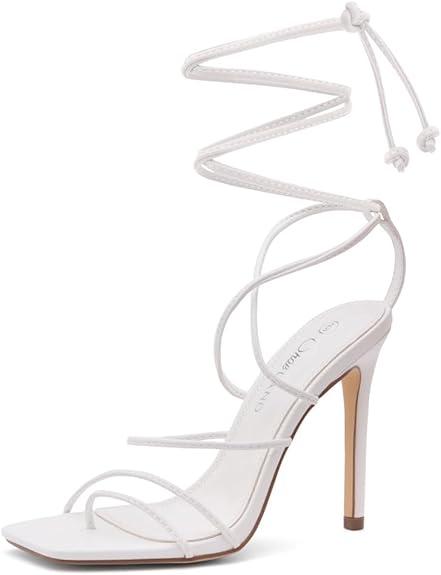 Shoe Land SL-Finely Women's Lace-Up Heels, Square Open Toe Ankle Wrap Tie-Up Heeled Sandals, 4-Inch Stiletto Strappy Dress Sandals for Party, Wedding, and Prom, Size 9
