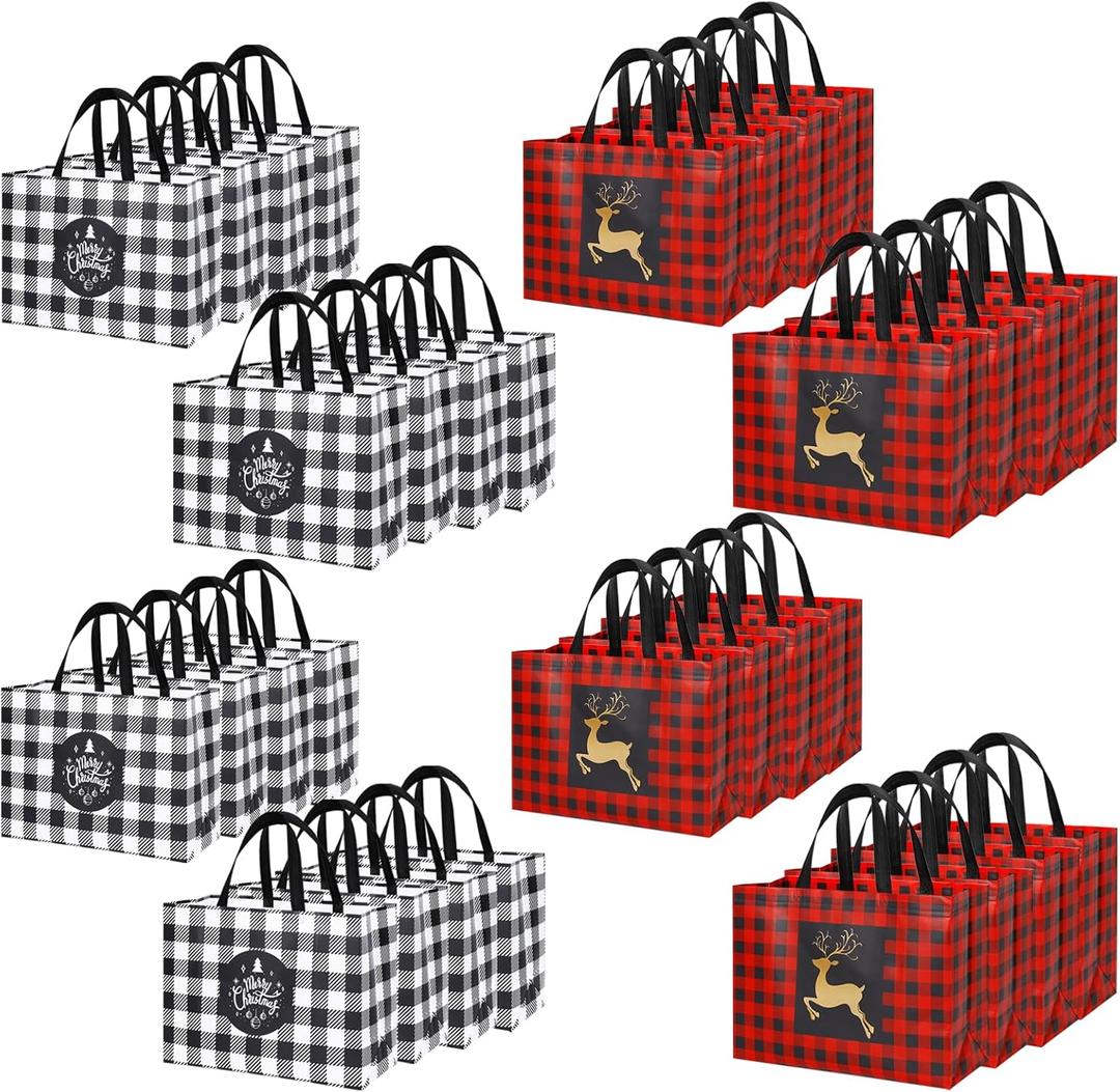 YANGTE 32 Pack Extra Large Christmas Gift Bags, Reusable Tote Bags with Handle Non-Woven Christmas Grocery Shopping Totes for Holiday Xmas, 16.9 * 12.6 * 6.8"