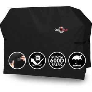 GrillTough Heavy Duty BBQ Grill Cover for Outdoor Grill, 72 Inch Waterproof, Weather Resistant, UV & Fade Resistant with Adjustable Straps Gas Grill Cover for Weber, Genesis, Charbroil, etc. Black