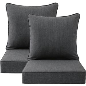 Outdoor Deep Seat & Back Cushion Set (2-Pack), 24 x 24 Inch Water Repellent and Fade Resistant Patio Furniture with Removable Cover for Outside Sofa Couch, Charcoal